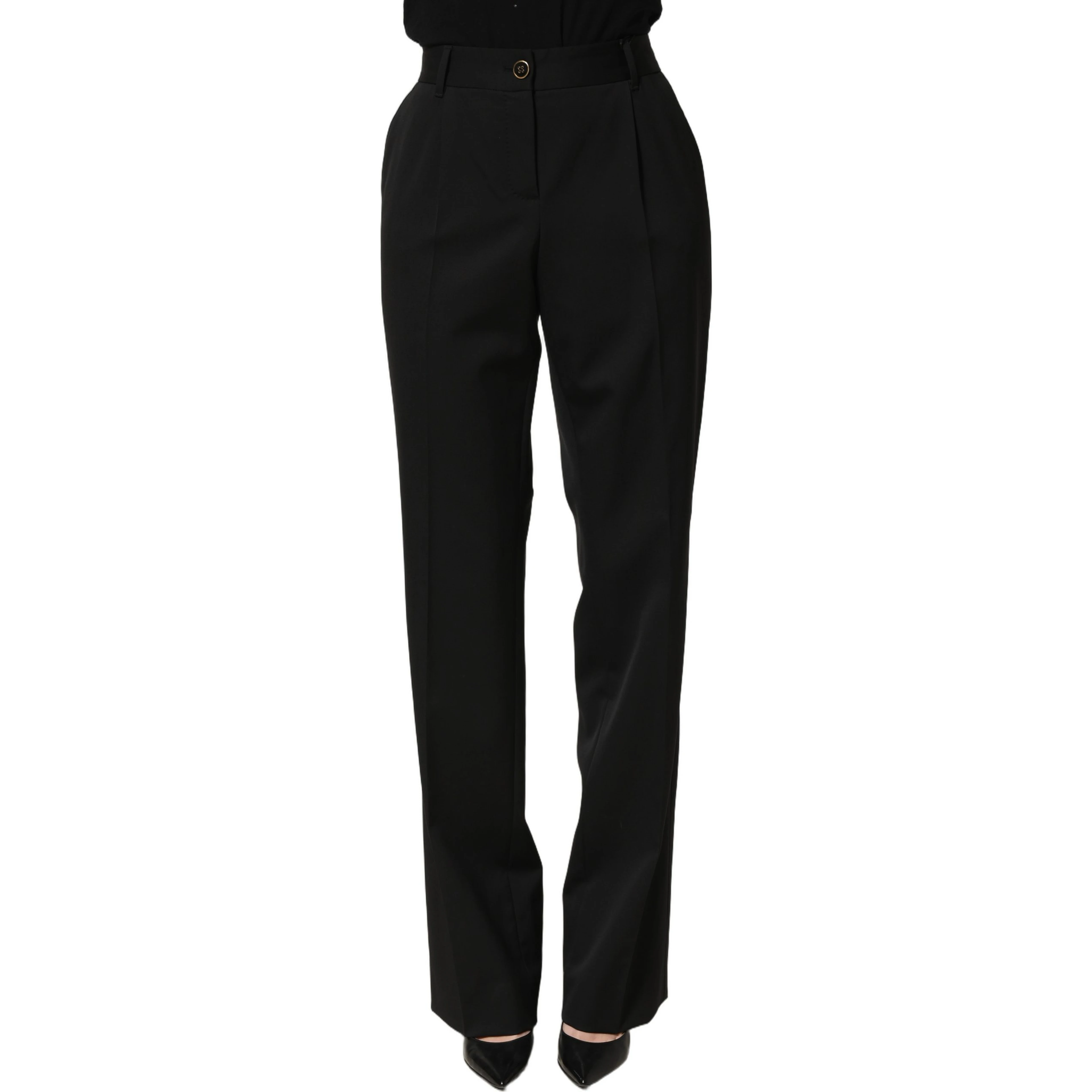 Black High Waist Straight Dress Trouser Pants