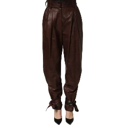 Brown Leather High Waist Tapered Leg Pants