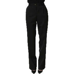 Black High Waist Straight Dress Trouser Pants