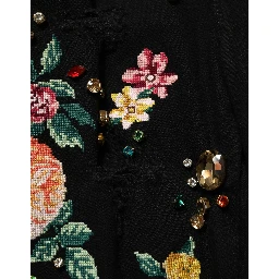 Black Floral Cotton High Waist Tapered Pants