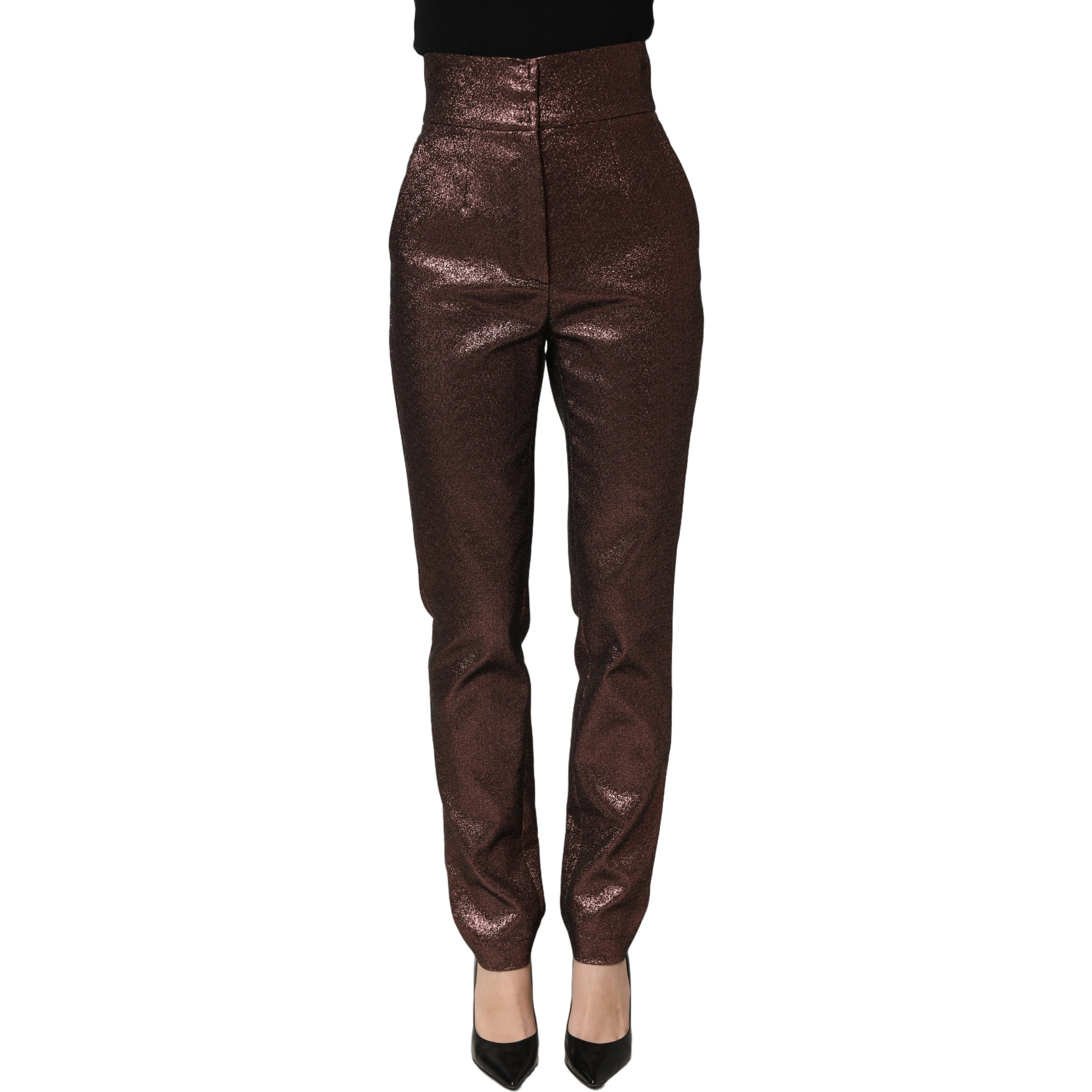Metallic Brown High Waist Tapered Leg Pants