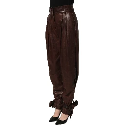 Brown Leather High Waist Tapered Leg Pants