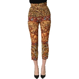 Multicolor Mosaic Print Crepe Cropped Trouser Pants