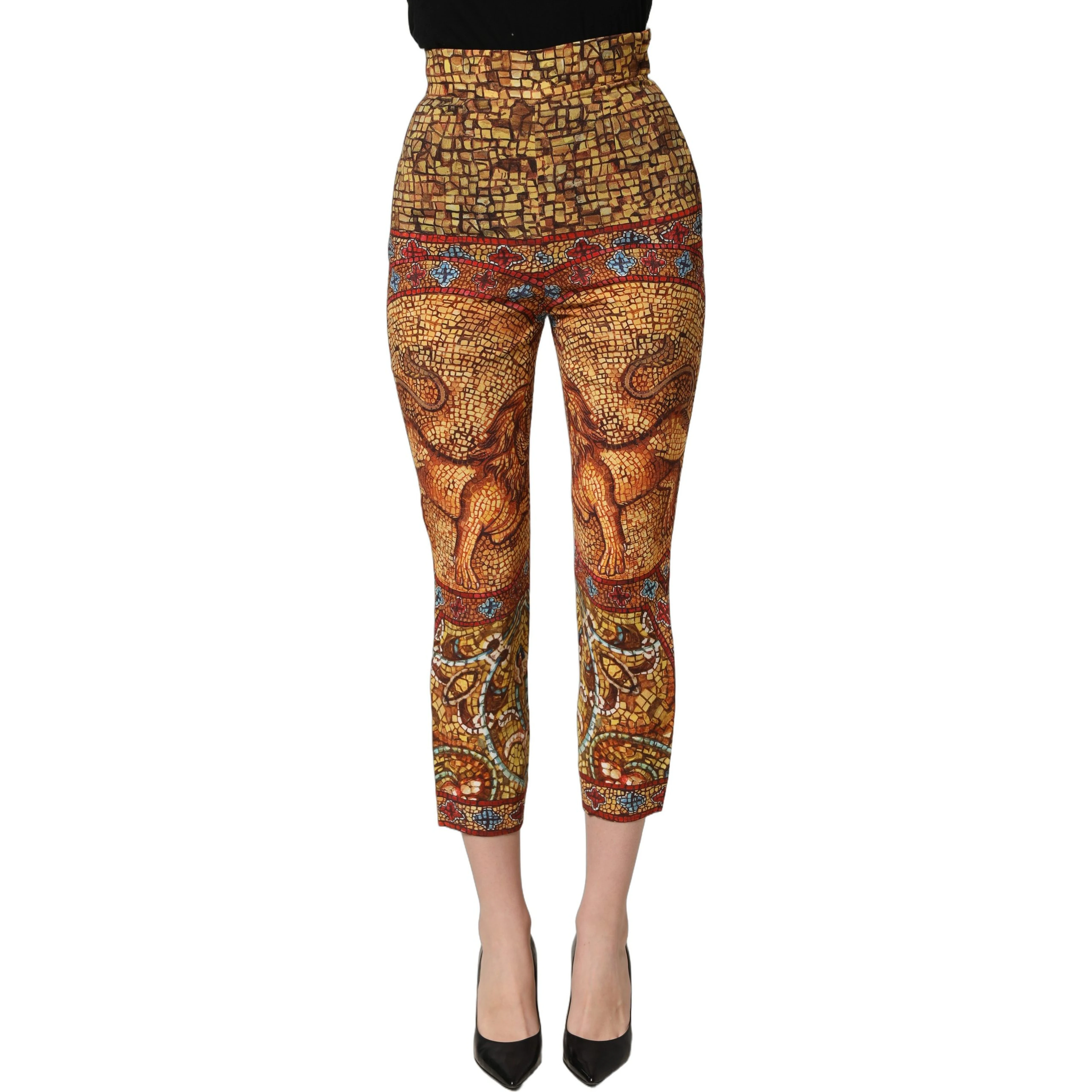 Multicolor Mosaic Print Crepe Cropped Trouser Pants