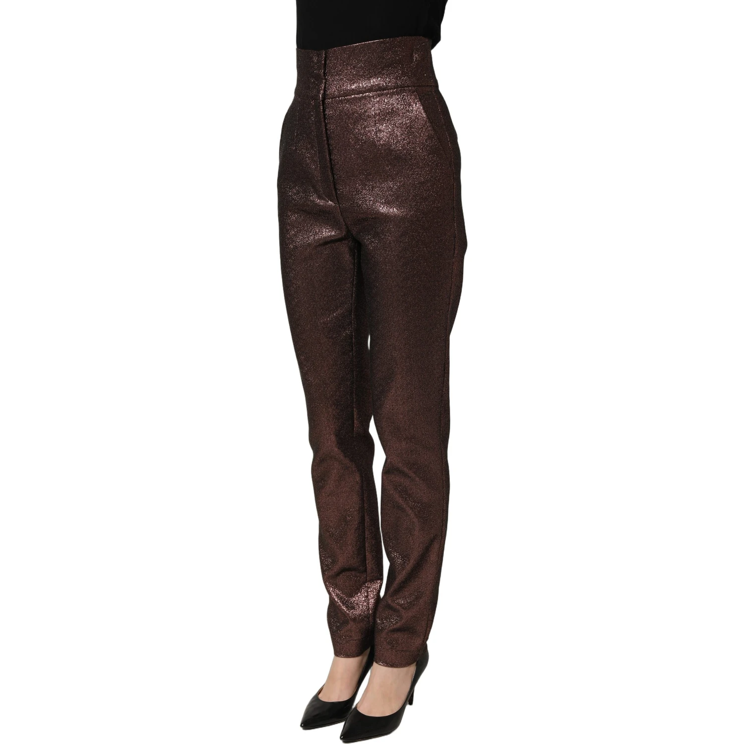 Metallic Brown High Waist Tapered Leg Pants