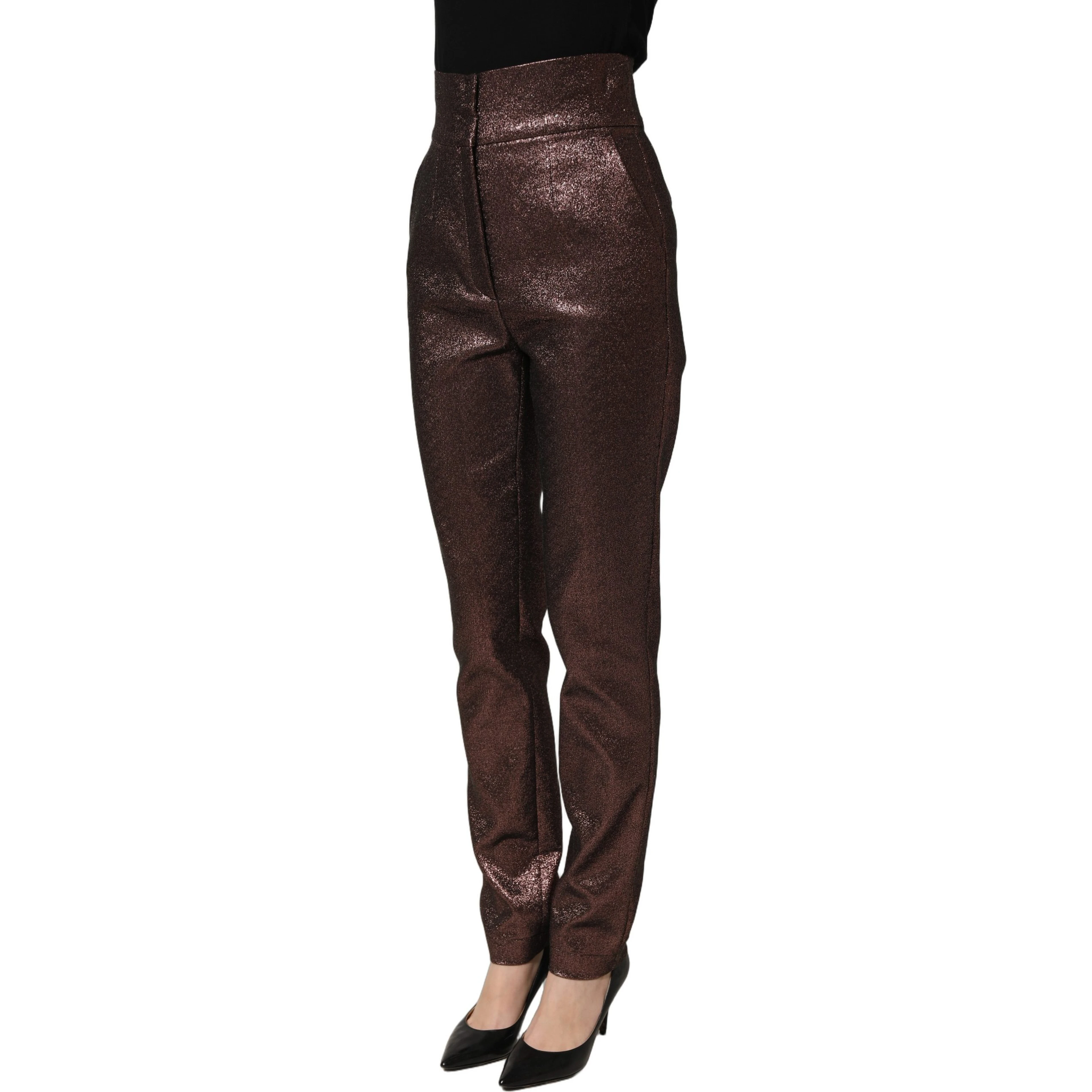 Metallic Brown High Waist Tapered Leg Pants