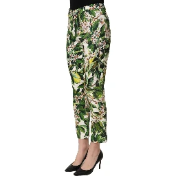 White Floral Print Cropped Straight Pants