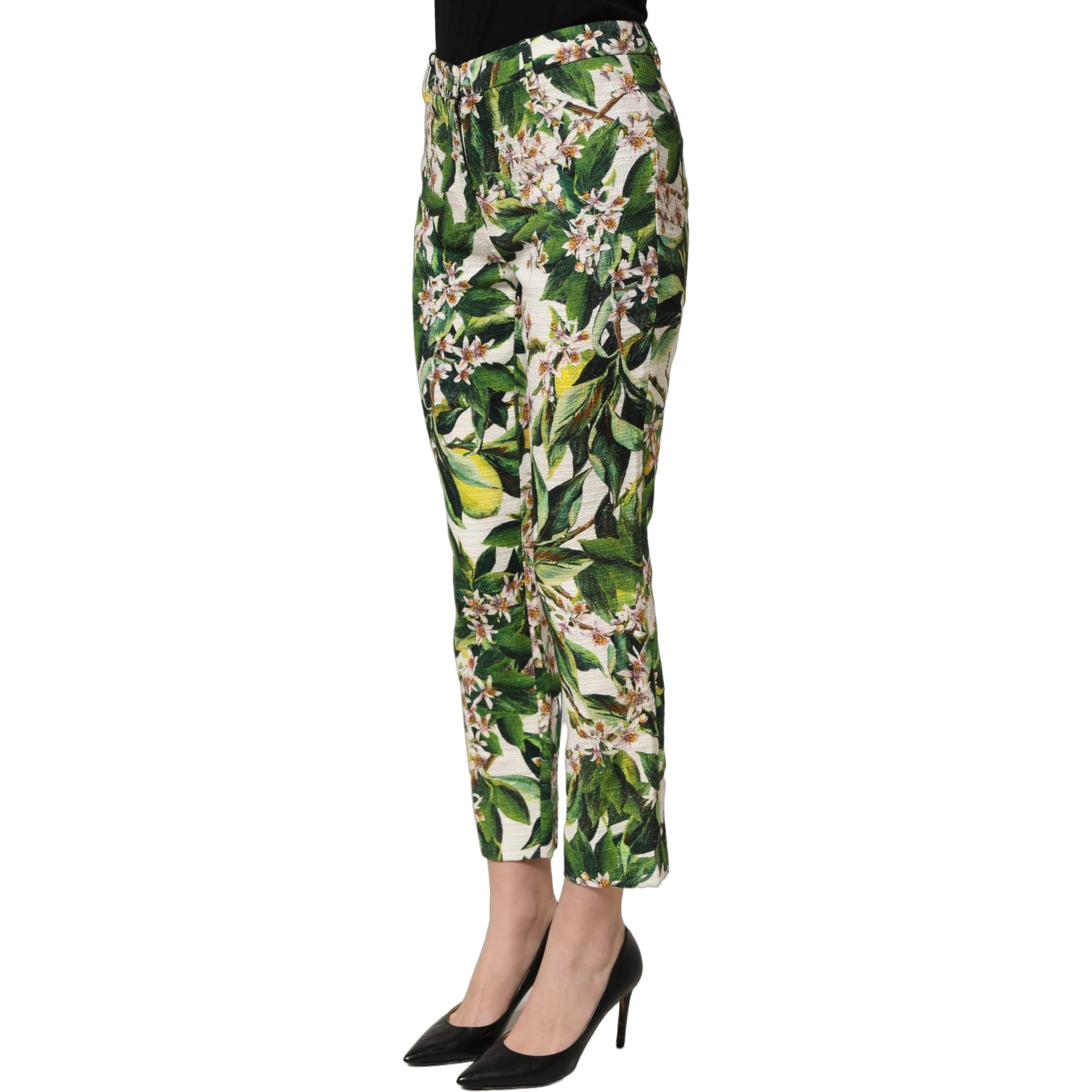 White Floral Print Cropped Straight Pants