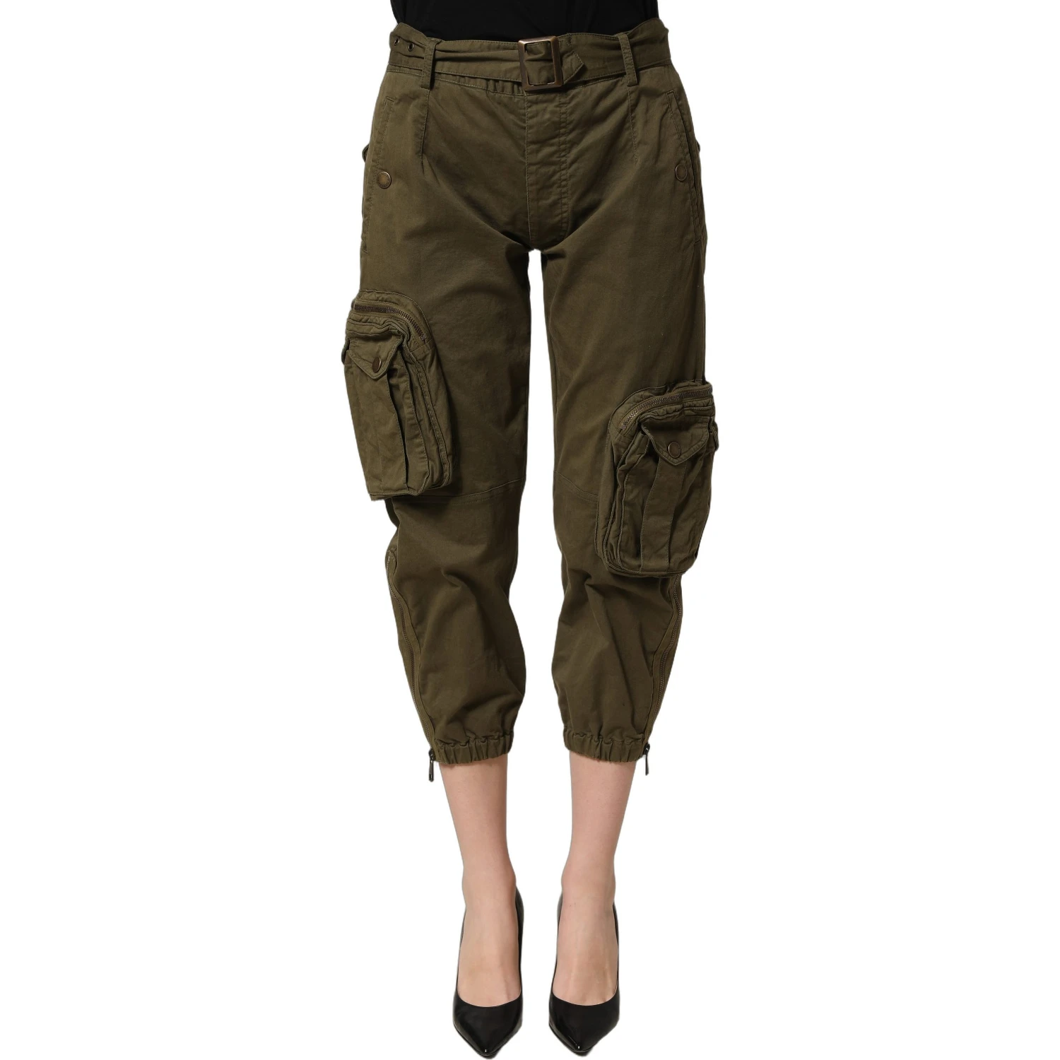 Olive Green High Waist Cargo Trouser Pants
