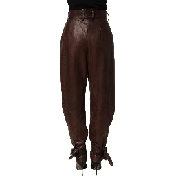 Brown Leather High Waist Tapered Leg Pants
