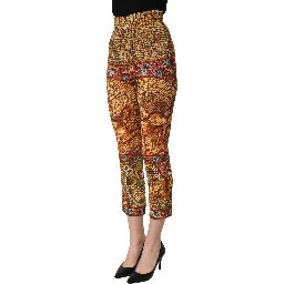 Multicolor Mosaic Print Crepe Cropped Trouser Pants