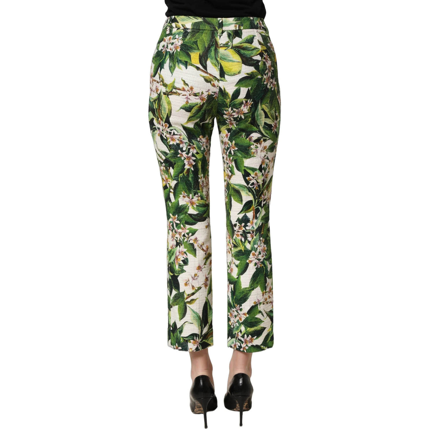 White Floral Print Cropped Straight Pants