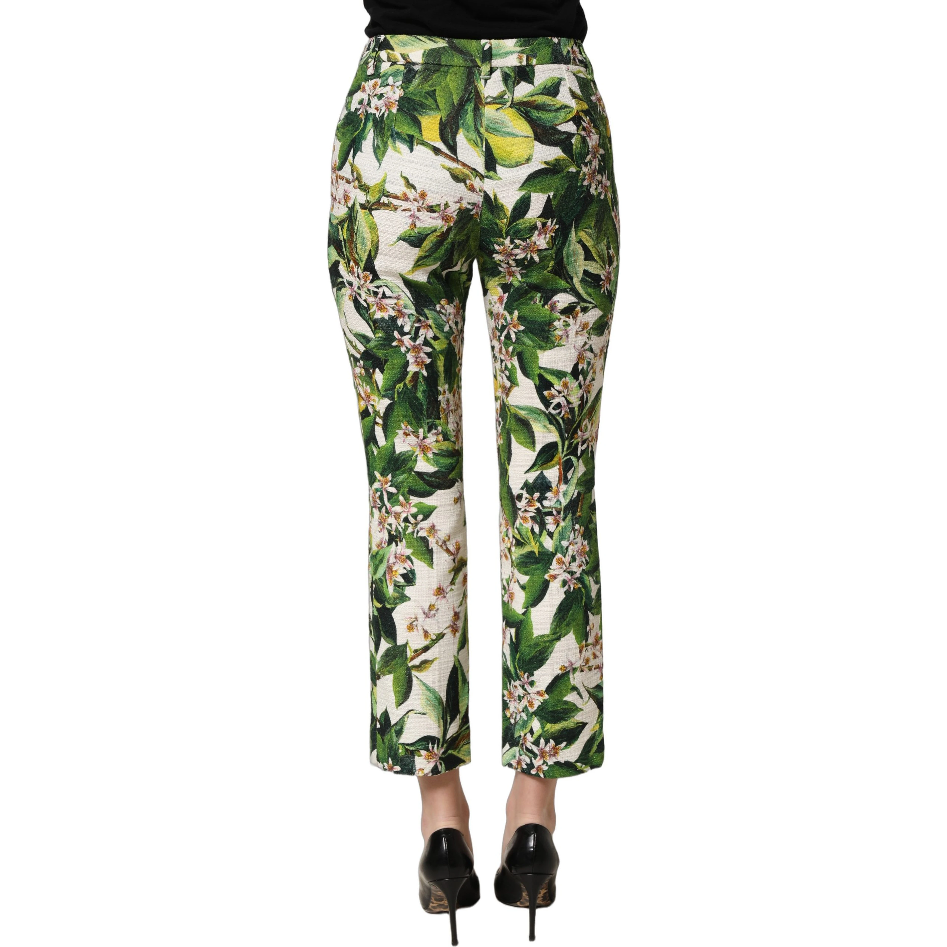 White Floral Print Cropped Straight Pants