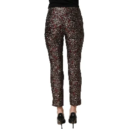 Burgundy Grey Floral Jacquard Straight Pants