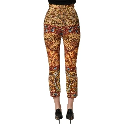 Multicolor Mosaic Print Crepe Cropped Trouser Pants