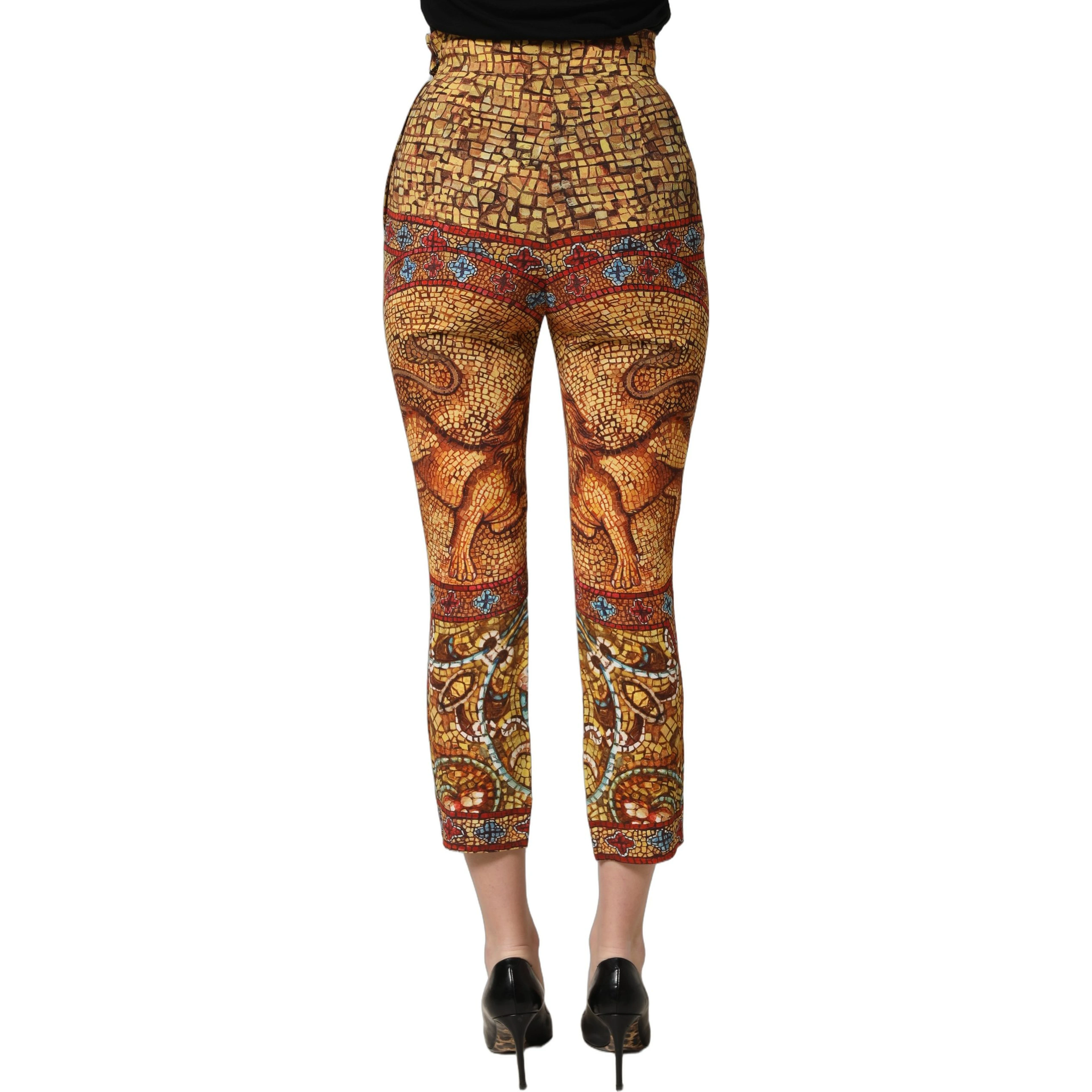 Multicolor Mosaic Print Crepe Cropped Trouser Pants