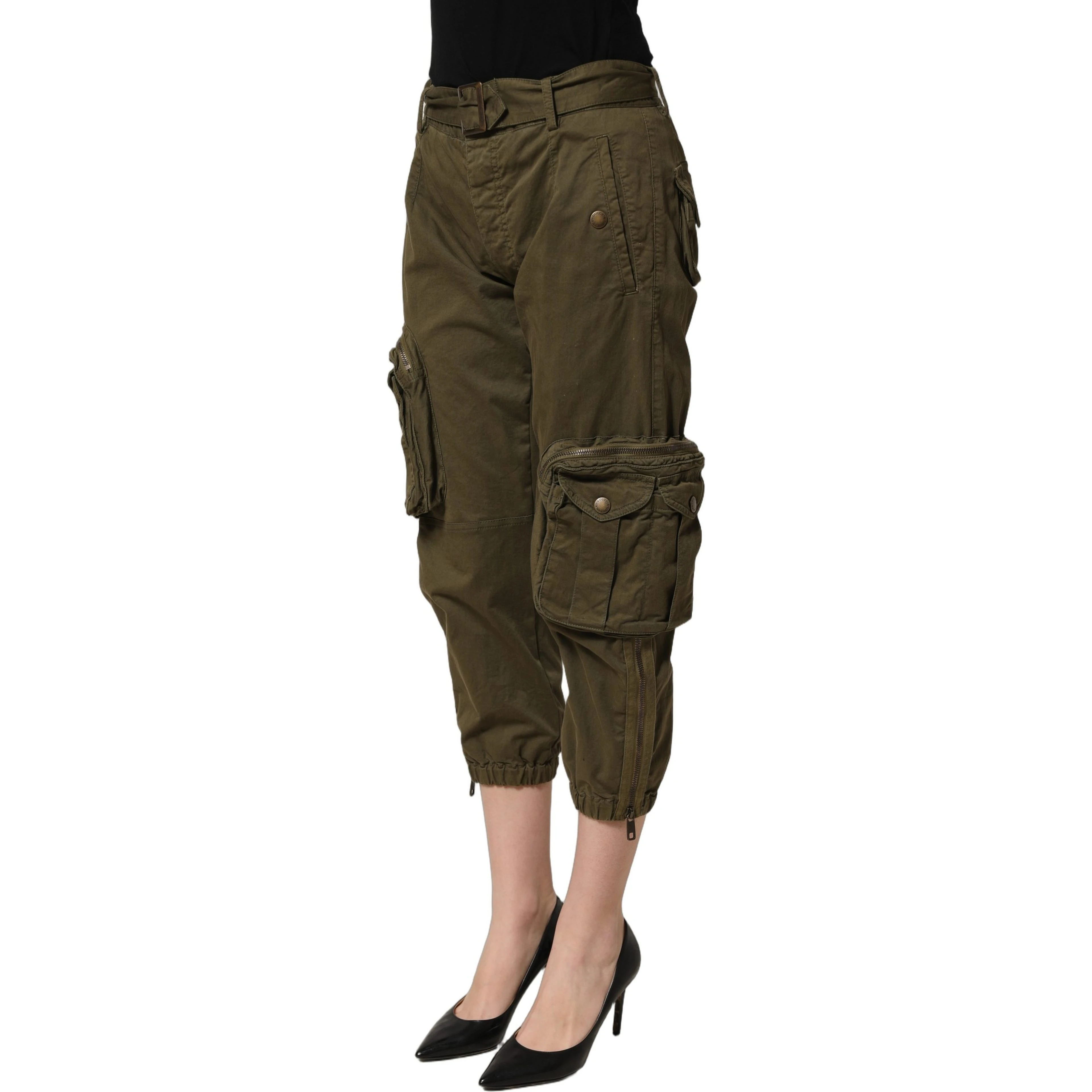 Olive Green High Waist Cargo Trouser Pants
