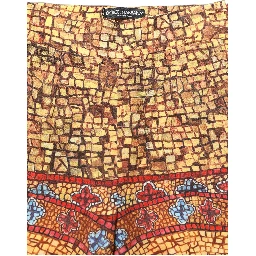 Multicolor Mosaic Print Crepe Cropped Trouser Pants