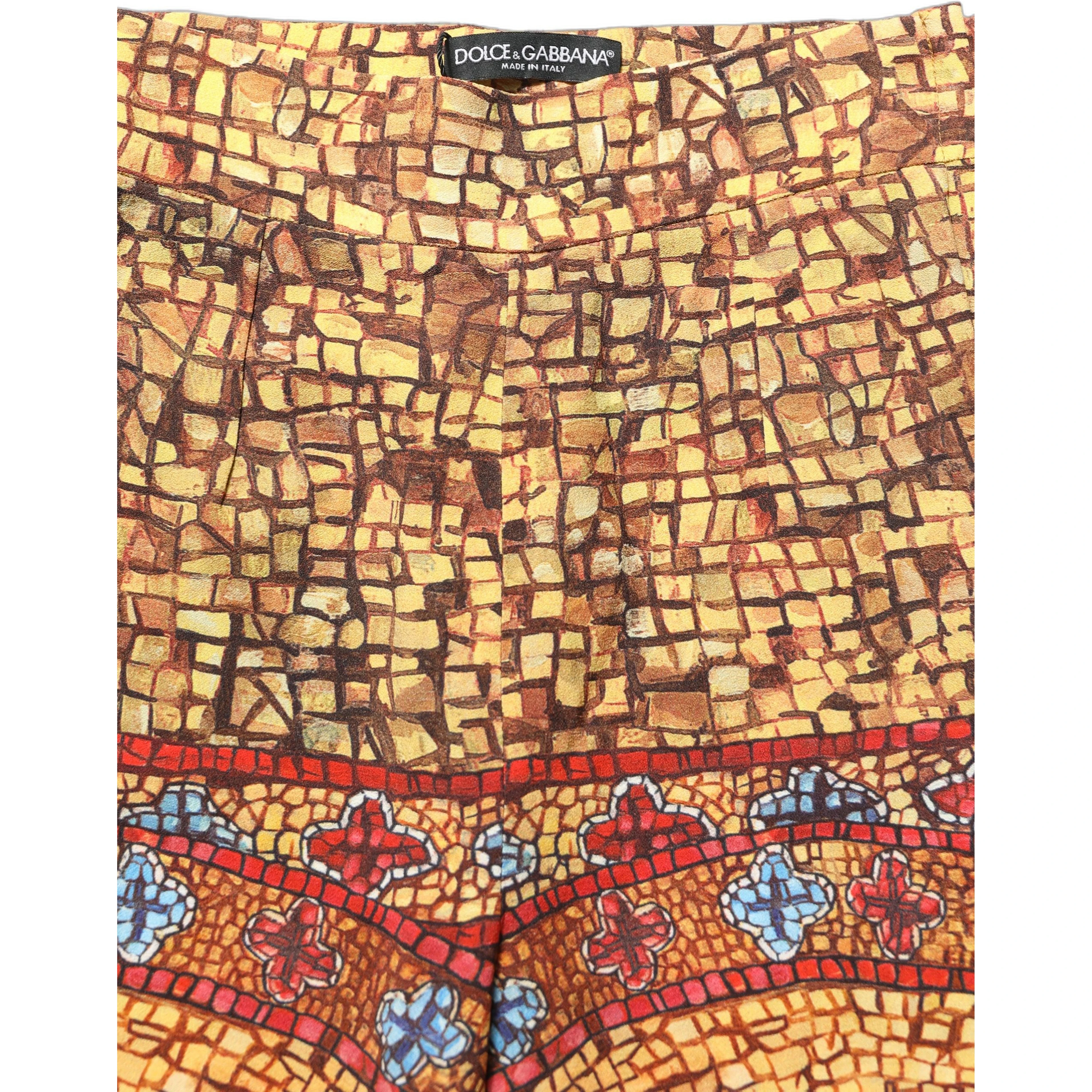 Multicolor Mosaic Print Crepe Cropped Trouser Pants