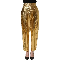 Metallic Gold High Waist Pleated Tapered Pants