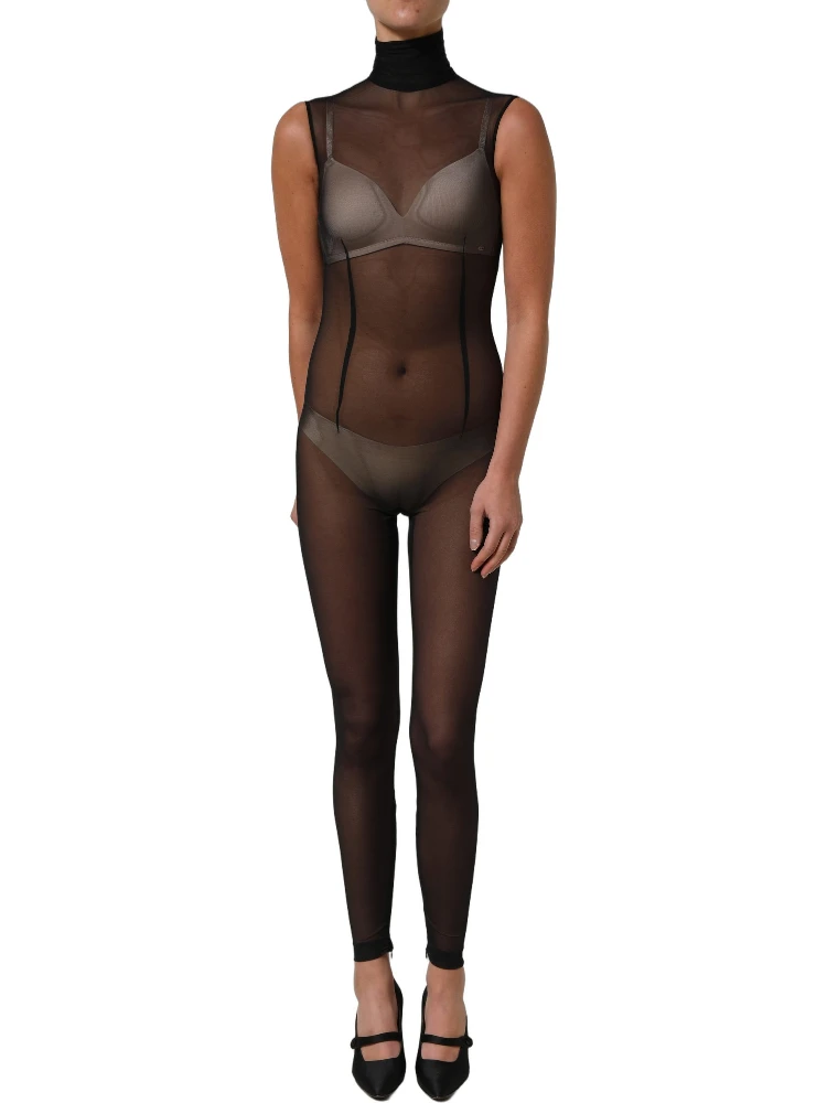 Black Sheer Mesh Jumpsuit Turtleneck Dress alternative