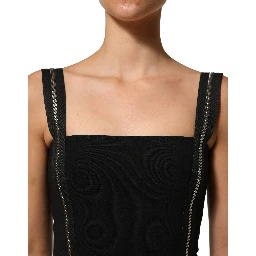 Black Sleeveless Front Zipper Midi Dress