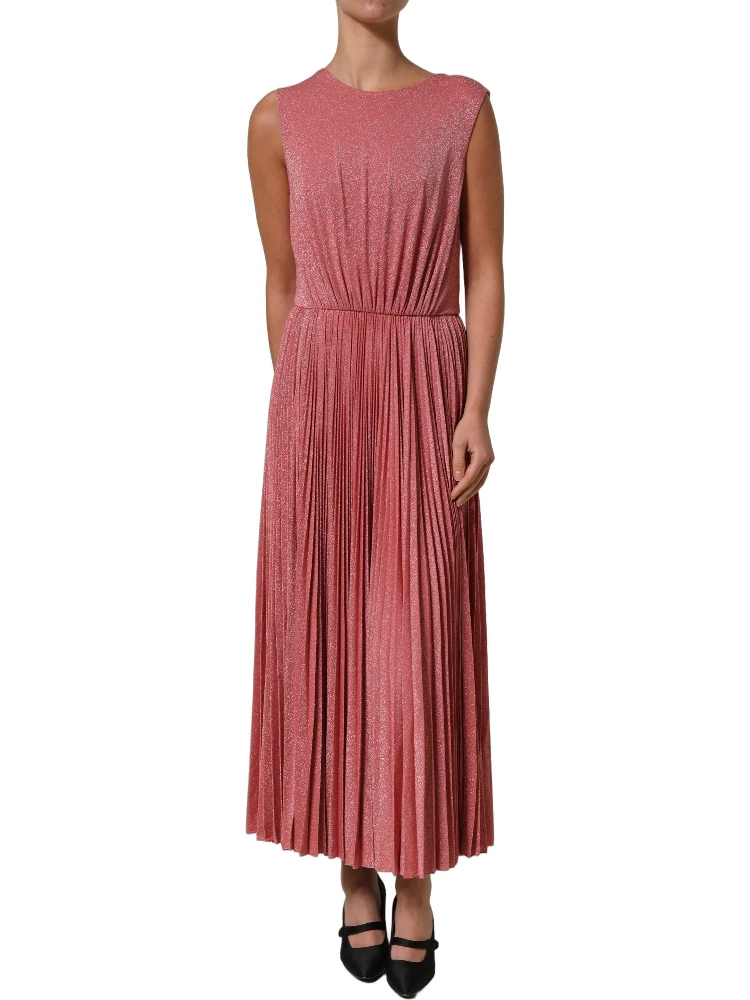 Coral Pink Pleated Sleeveless Max Dress