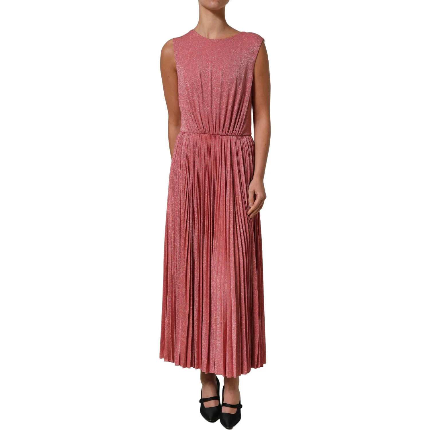 Coral Pink Pleated Sleeveless Max Dress