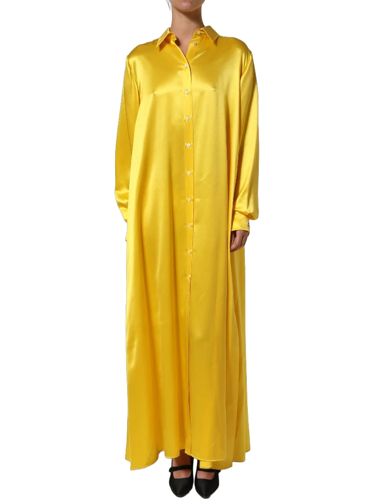 Yellow Silk Collared Button Down Maxi Dress alternative