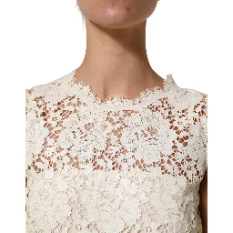 White Cotton Corded Lace Sleeveless Midi Dress