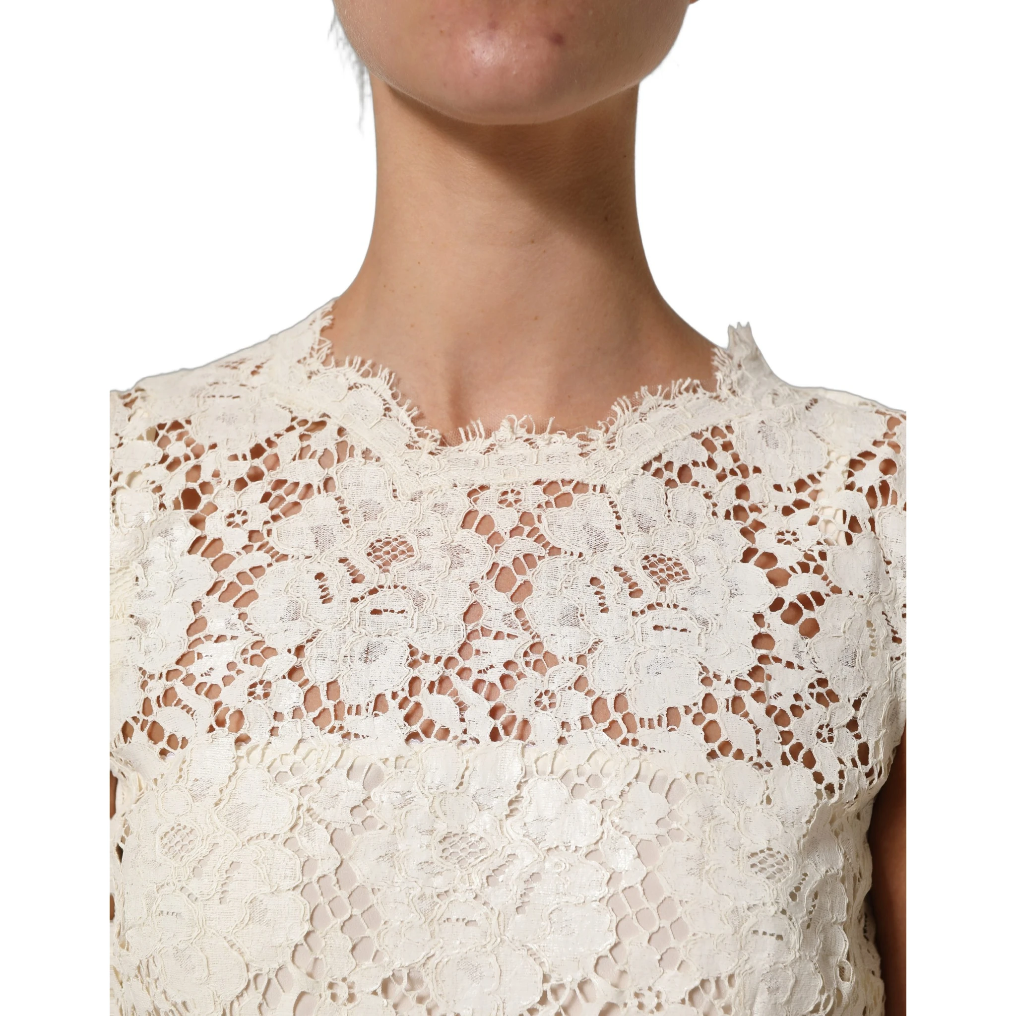 White Cotton Corded Lace Sleeveless Midi Dress