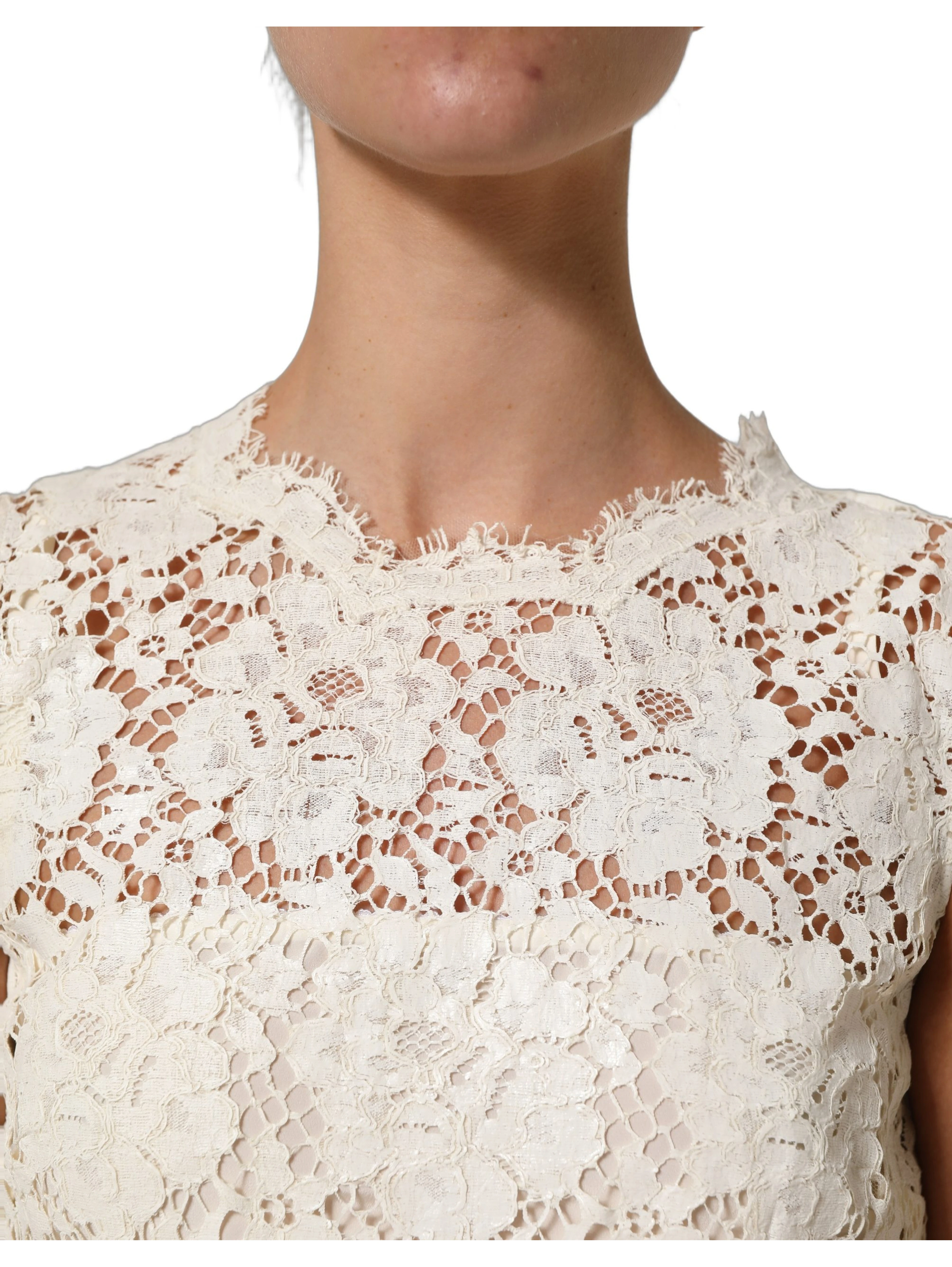 White Cotton Corded Lace Sleeveless Midi Dress