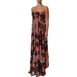 Dusty Pink Silk Floral Strapless Maxi Dress