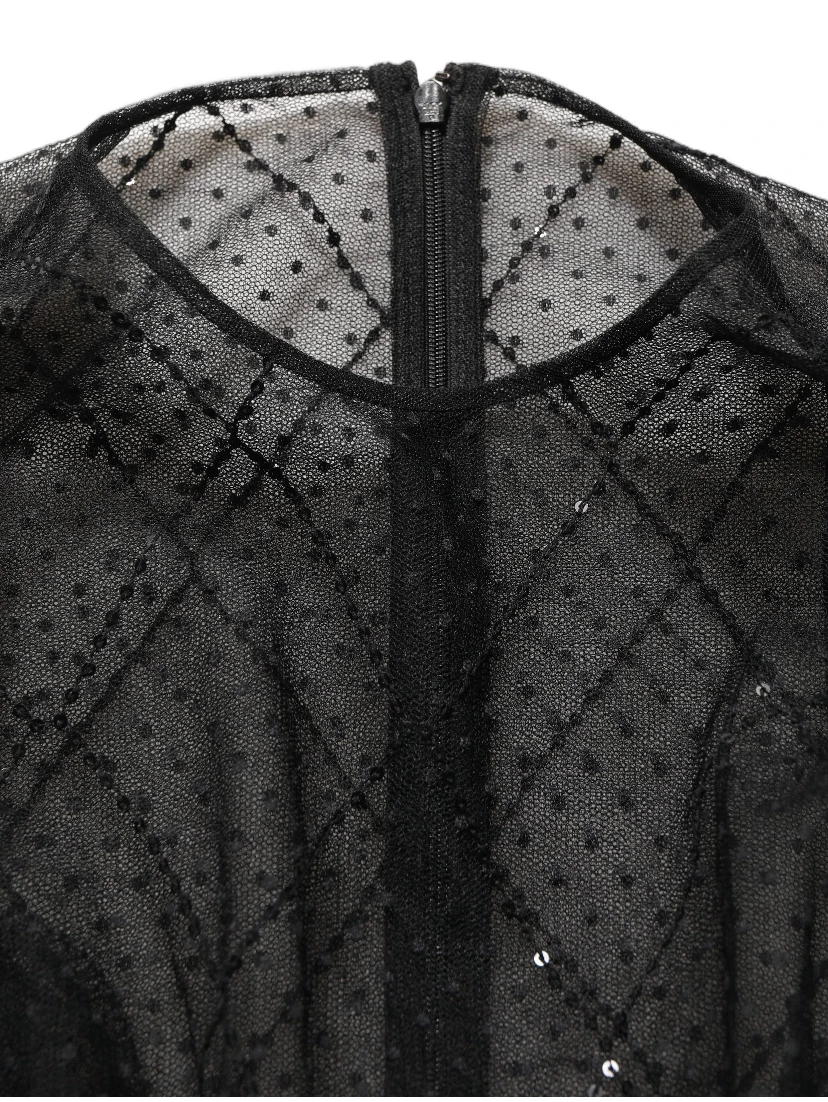 Black Mesh Lace Long Sleeved Maxi Gown Dress