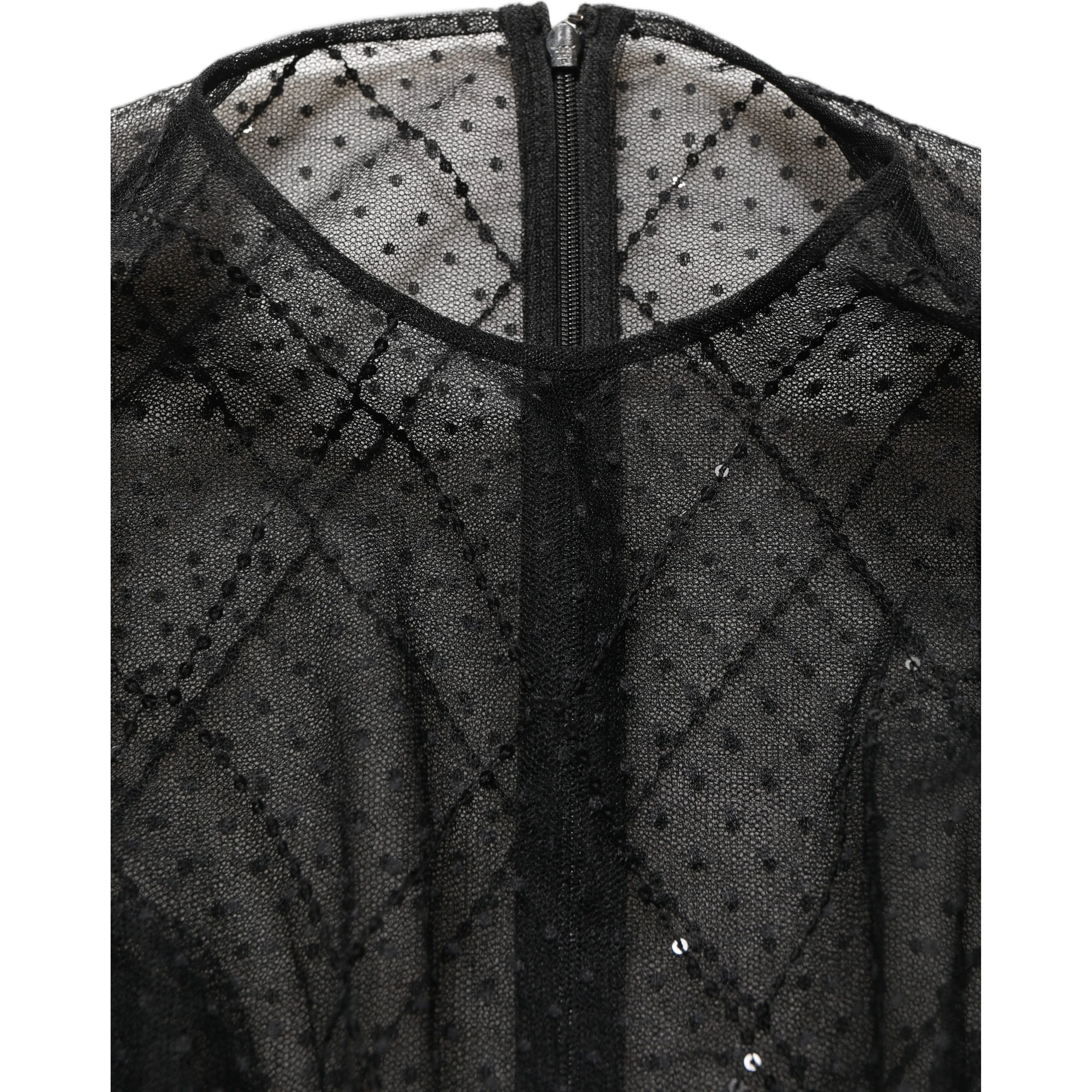Black Mesh Lace Long Sleeved Maxi Gown Dress