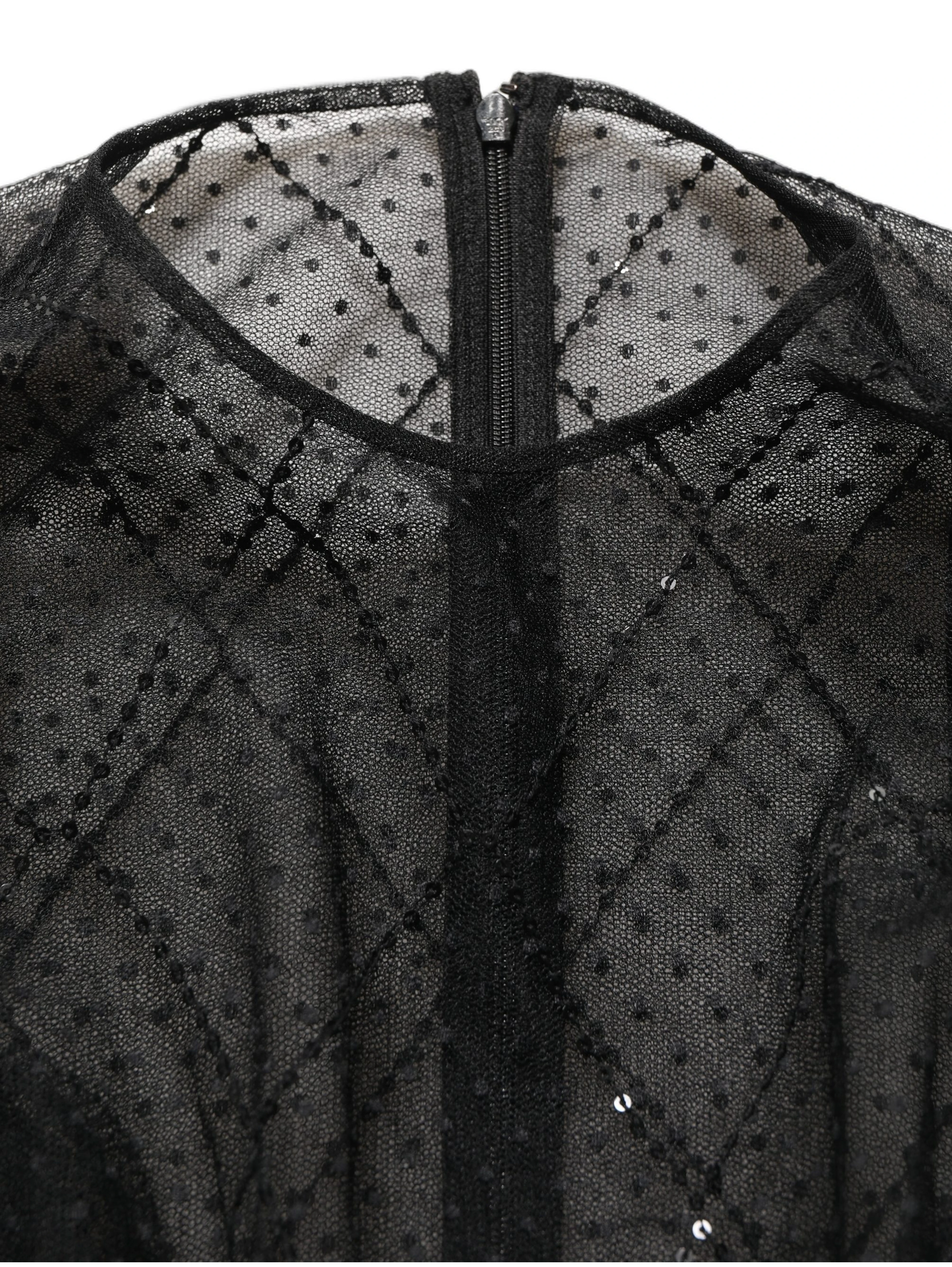 Black Mesh Lace Long Sleeved Maxi Gown Dress