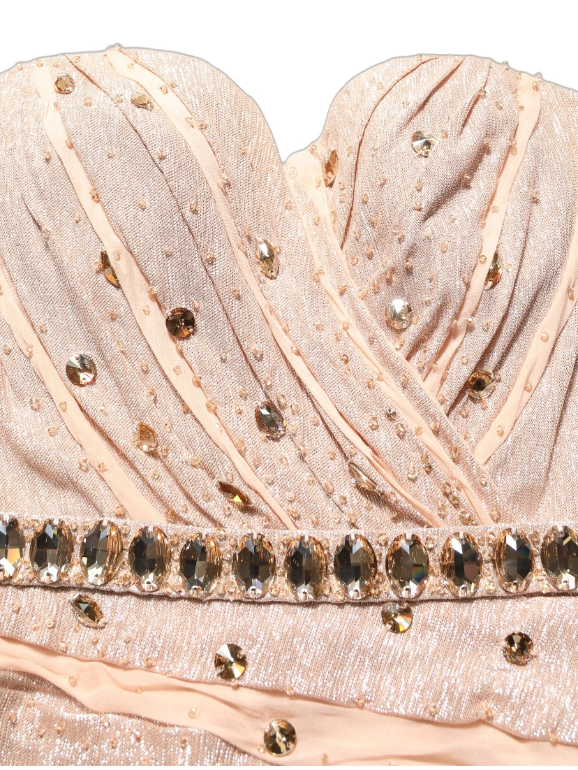 Nude Embellished Strapless Evening Gown Dress