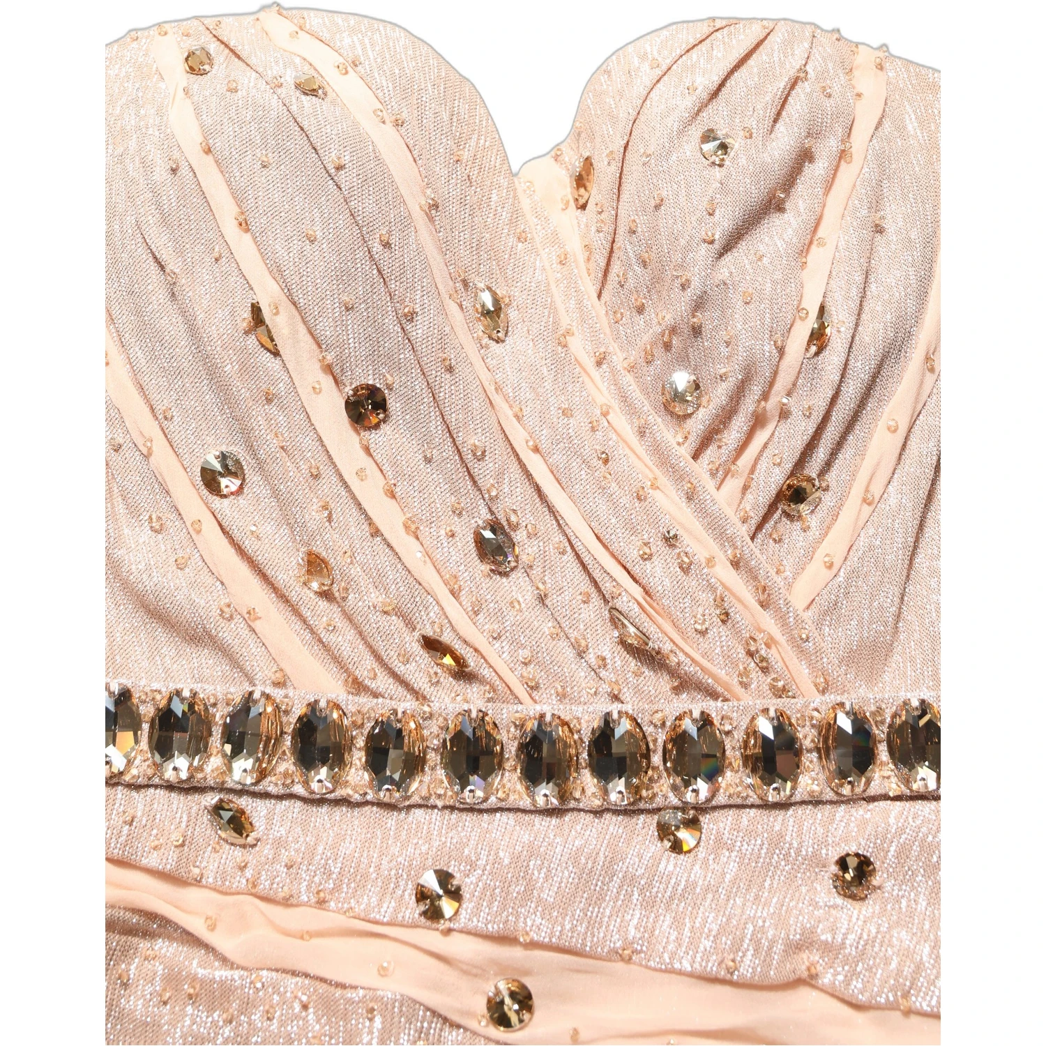 Nude Embellished Strapless Evening Gown Dress