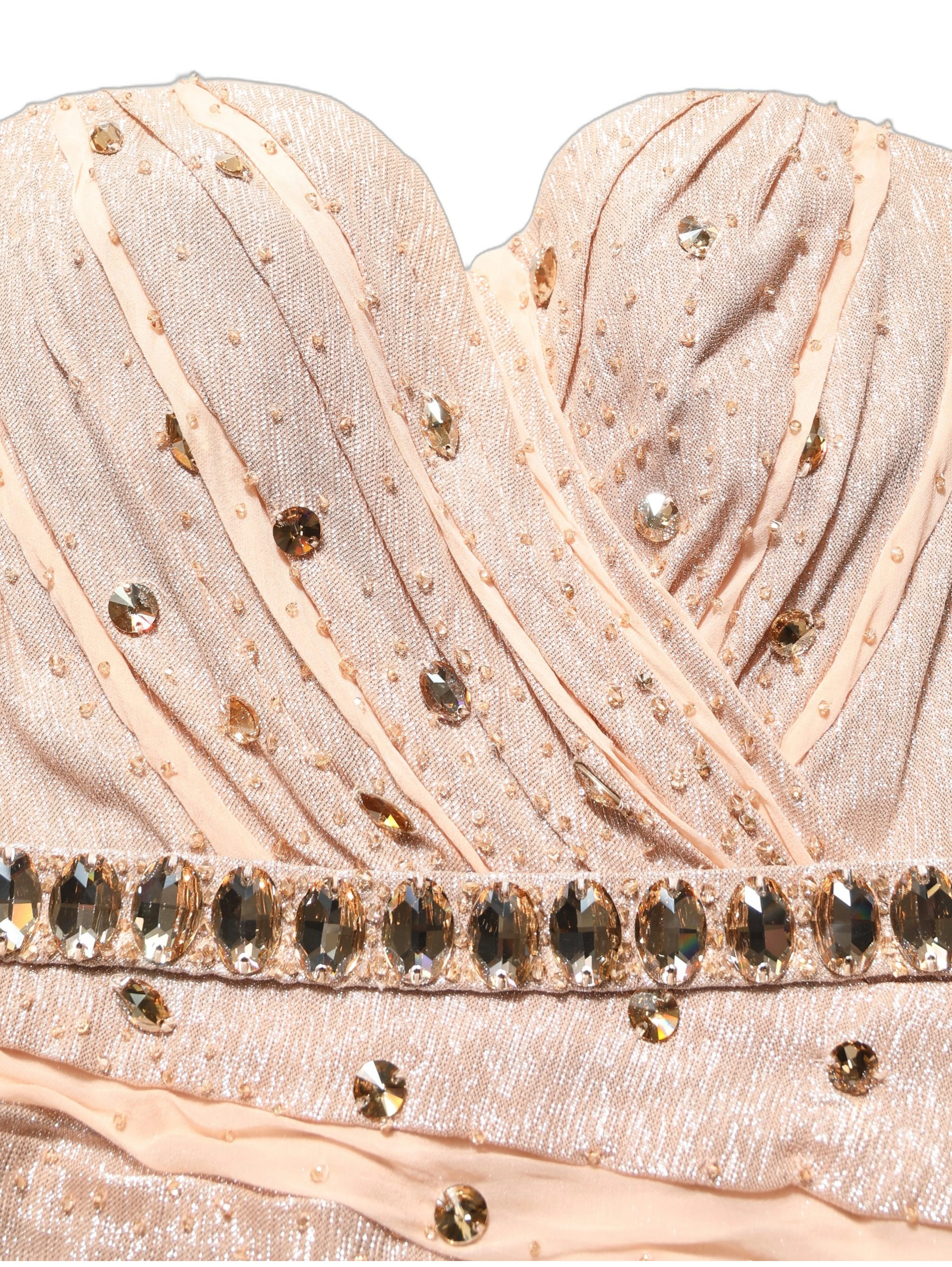 Nude Embellished Strapless Evening Gown Dress