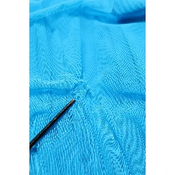 Blue Nylon Pleated Chiffon CutOut Gown Dress
