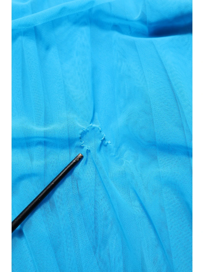 Blue Nylon Pleated Chiffon CutOut Gown Dress