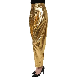 Metallic Gold High Waist Pleated Tapered Pants
