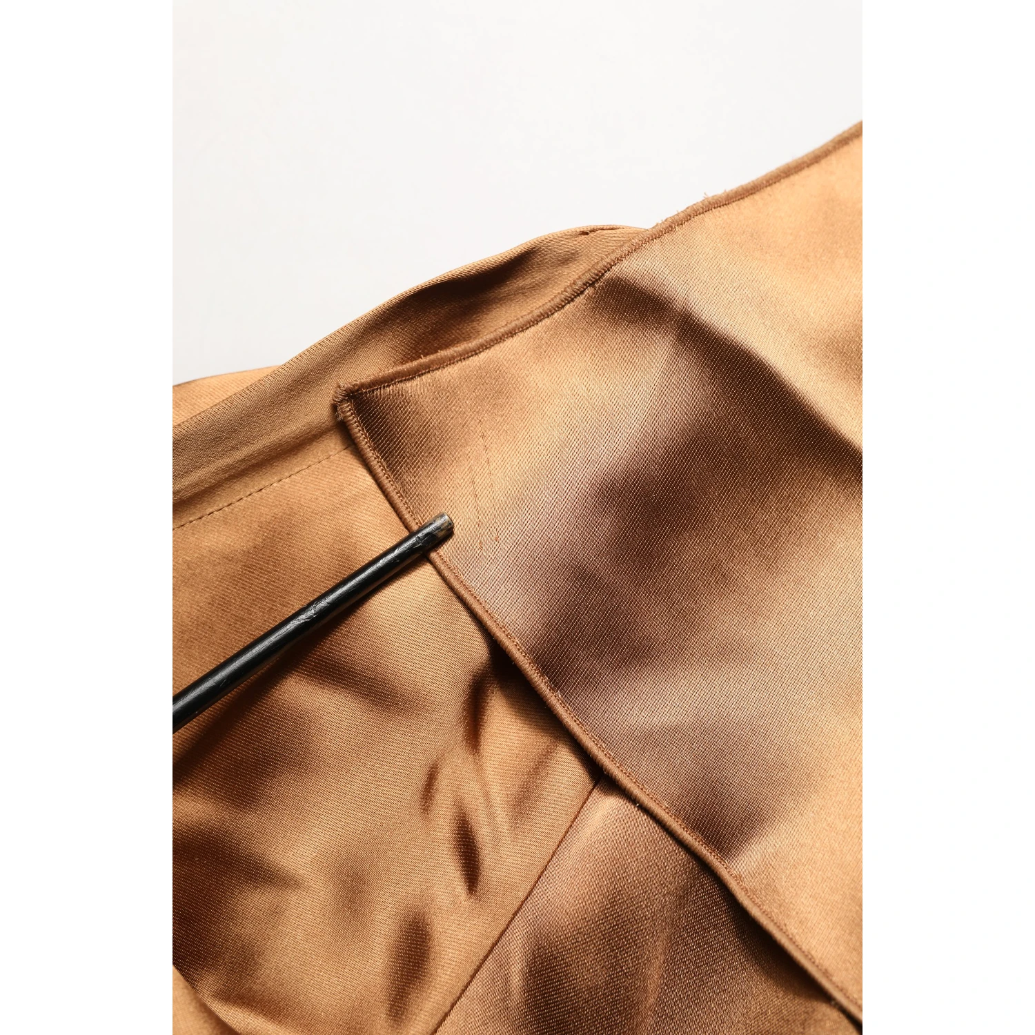 Brown Satin Acetate Wrap Sheath Mini Belted Dress