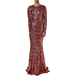 Pink Long Sequined Corset Detailing Gown Dress