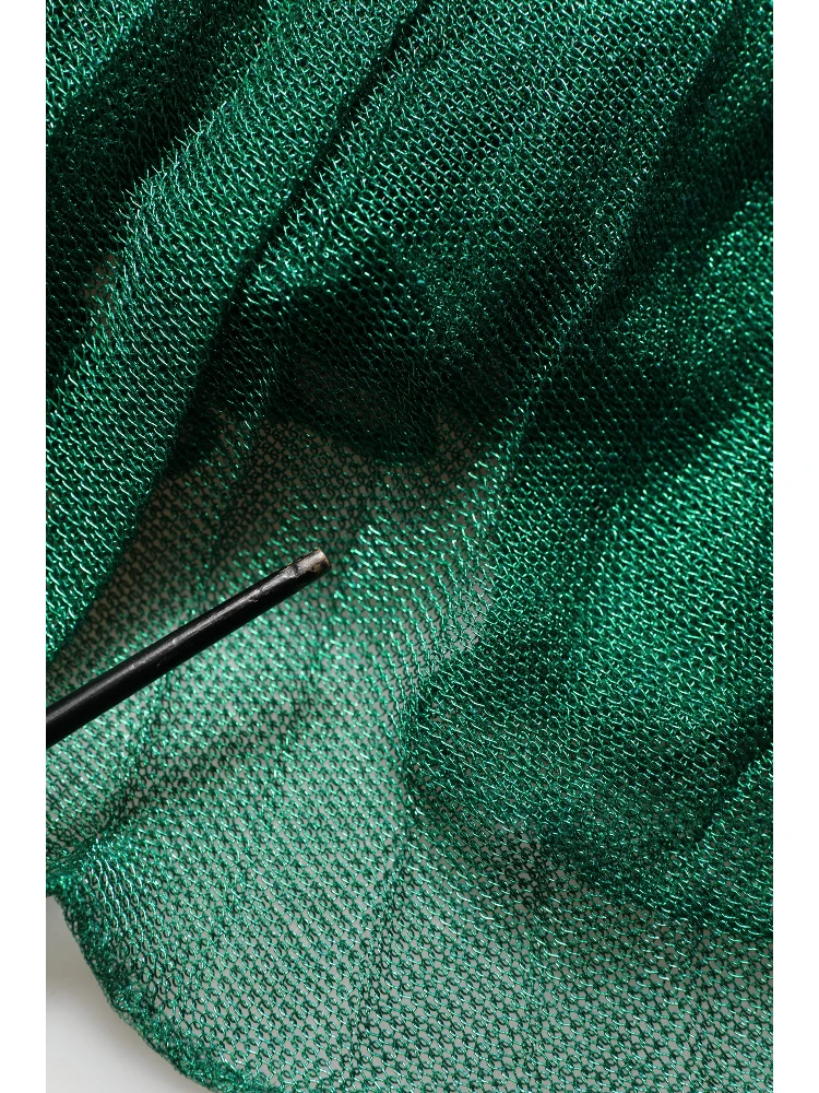 Metallic Green Sleeveless Plissé Gown Dress