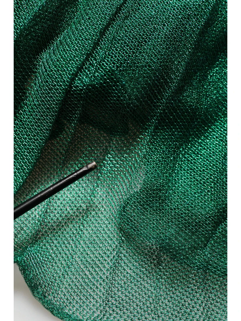 Metallic Green Sleeveless Plissé Gown Dress