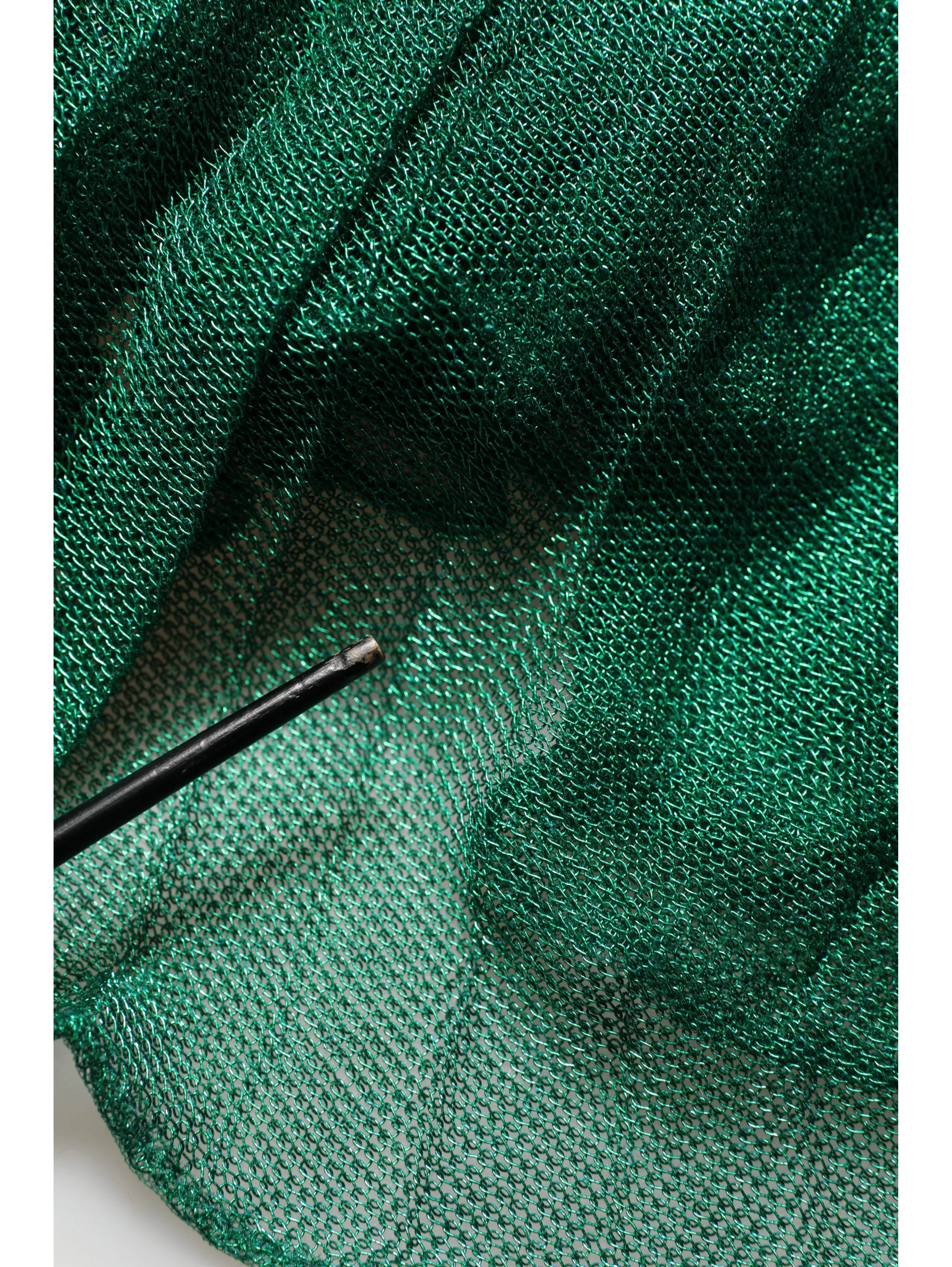 Metallic Green Sleeveless Plissé Gown Dress