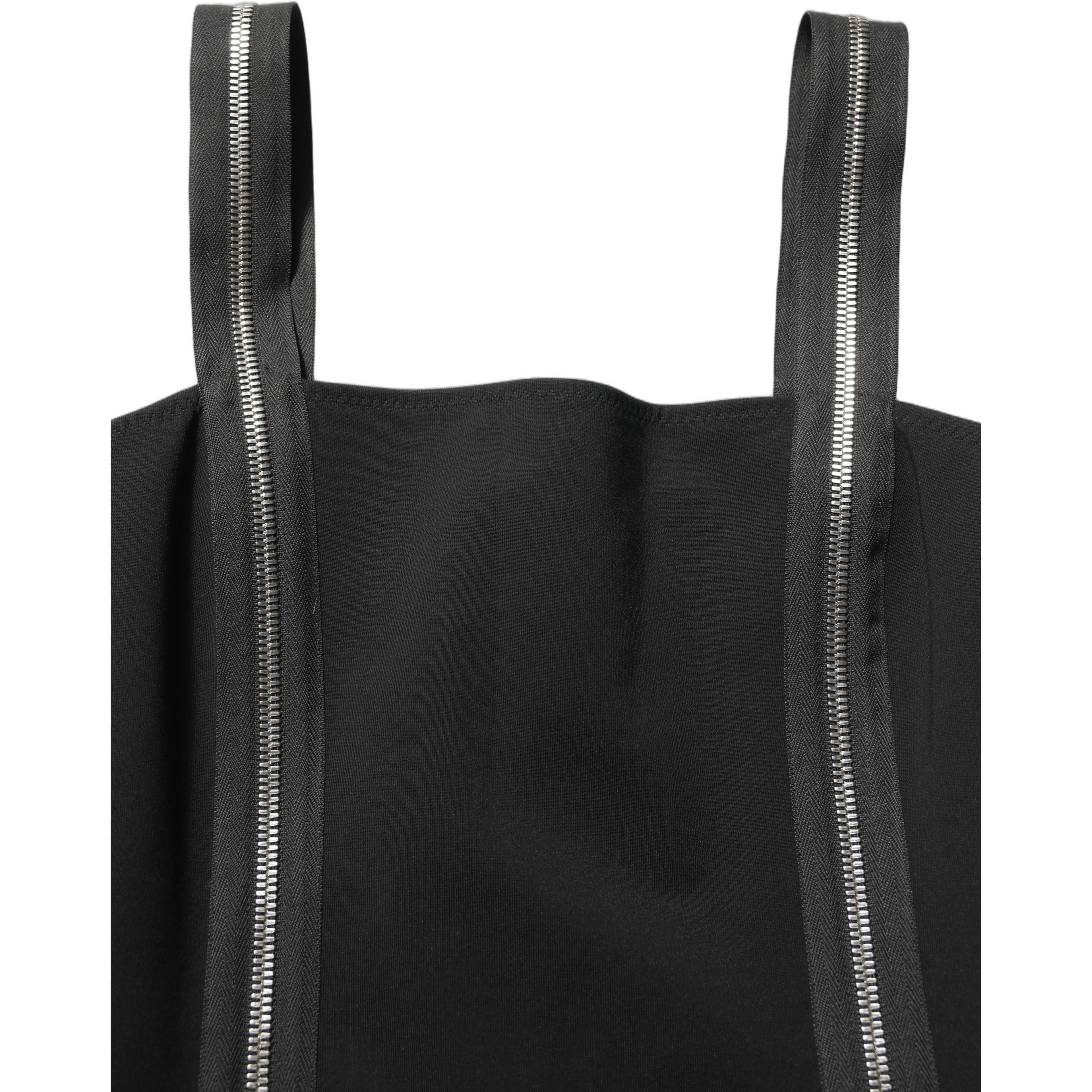 Black Sleeveless Front Zipper Midi Dress
