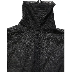Black Sheer Mesh Jumpsuit Turtleneck Dress