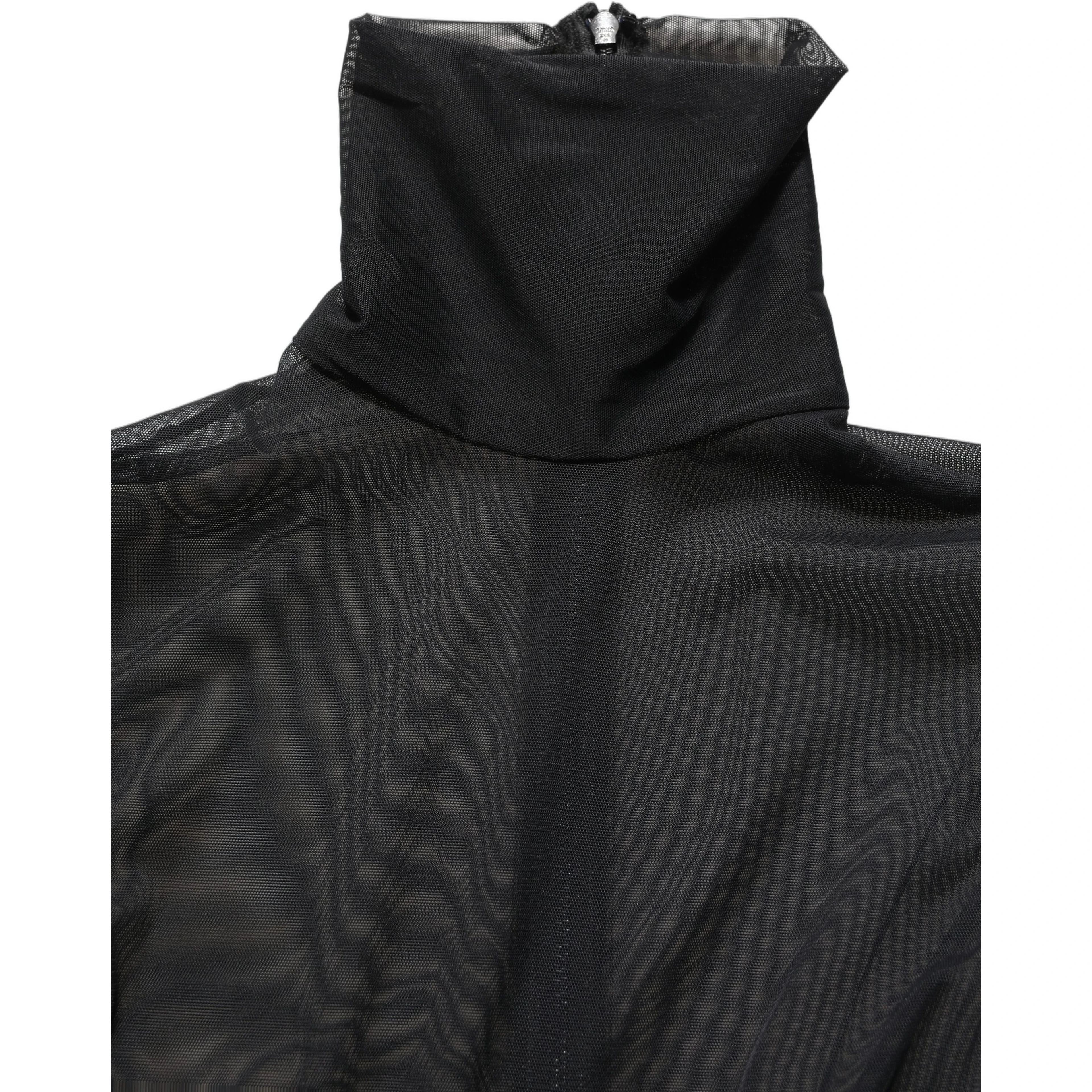 Black Sheer Mesh Jumpsuit Turtleneck Dress